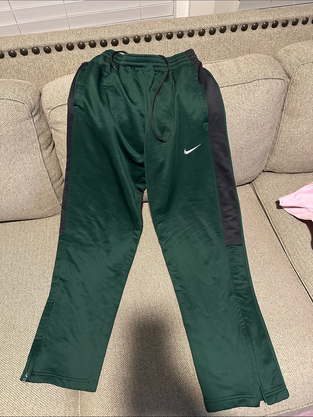 Nike Men's Forest Green Track Pants with Black Side Panels